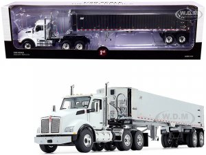 Kenworth T880 Day Cab with East Genesis End Dump Trailer White and Chrome