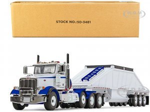 Peterbilt 367 Day Cab and Bottom Dump Trailer White and Surf Blue