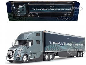 Volvo VNL 860 High-Roof Sleeper and 53 Trailer with Skirts Coastal Mist Gray Metallic
