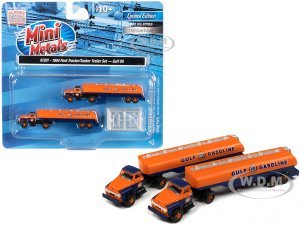 1954 Ford Tanker Truck Orange and Blue Gulf Oil Set of 2 pieces 1 160 (N) Scale Models by Classic Metal Works