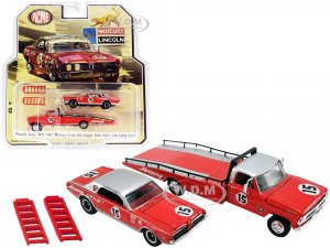 Ford F-350 Ramp Truck with 1967 Mercury Trans Am Cougar #15 Parnelli Jones Red with Silver Top ACME Exclusive