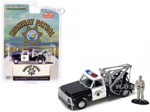 1969 Chevrolet C-30 Dually Wrecker Tow Truck Black and White CHP California Highway Patrol with Officer Figurine