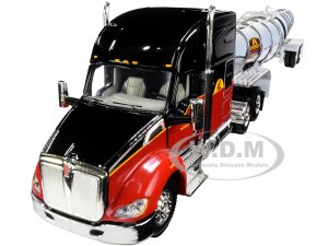 Kenworth T680 76 Mid-Roof Sleeper Cab Black and Red and Chrome Polar Deep Drop Tanker Lonewolf Petrolum Co.