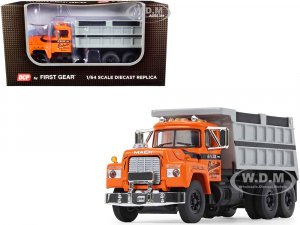 Mack R Model Tandem Axle Dump Truck J.V. III Construction Orange and Gray