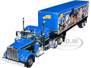 Kenworth W900A with Sleeper and 40 Vintage Trailer John Wayne: Comic Edition Blue with Black Stripes
