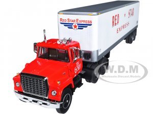 Ford LT-9000 Day Cab with Vintage 40 Dry Goods Tandem-Axle Trailer Red and White Red Star Express