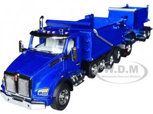 Kenworth T880 Quad-Axle Dump Truck and Rogue Transfer Tandem-Axle Dump Trailer Surf Blue Metallic