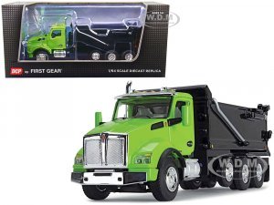 Kenworth T880 Day Cab with Rogue Transfer Dump Body Truck Lime Green and Black