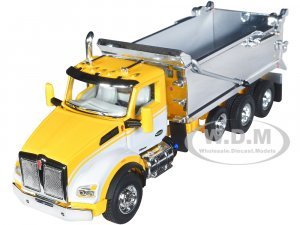 Kenworth T880 Day Cab with Rogue Transfer Dump Body Truck Yellow with White and Chrome