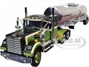 Western Star 4900 with 36 Vintage Flat Top Sleeper and Brenner Chemical Tank Trailer Olive and Dark Green Two-Tone