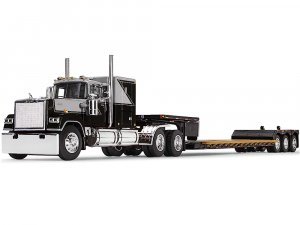 Mack Super-Liner with 60 Flat Top Sleeper &  Fontaine Renegade LXT40 Lowboy Trailer with Flip Axle Black and Gray