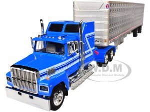 Ford LTL 9000 60 Aerodyne Sleeper with Wilson PSAL Stockmaster Livestock Trailer Blue with Stripes