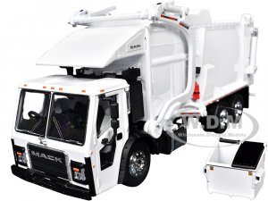 Mack LR Refuse Garbage Truck with McNeilus Meridian Front Loader White with Trash Bin