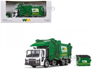 Mack LR Garbage Truck with McNeilus Meridian Front Load Refuse Body White and Green with Refuse Bin Waste Management