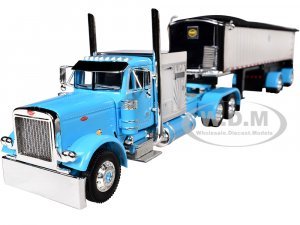 Peterbilt 379 with 60 Vintage Sleeper and MAC Coal End Dump Trailer Cyan Blue and Chrome