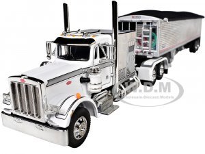 Peterbilt 359 with 60 Vintage Sleeper and 43 Wilson High Side Grain Trailer White and Chrome