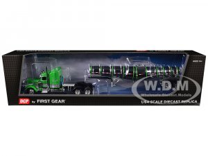 Peterbilt 389 with 48 Mid-Roof Sleeper and Polar Deep Drop Trailer Green and Silver