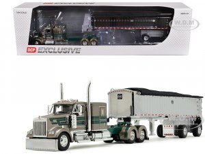 Kenworth W900L with 60 Flat Top Sleeper and MAC Coal End Dump Trailer D&D Hauling & Excavating Tan Metallic with Green Stripes