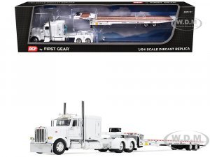 Peterbilt 389 with 63 Flat Top Sleeper and Landoll 440B50CA Traveling Axle Trailer White