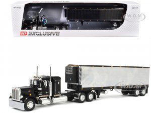 Peterbilt 359 with 36Ã¢â‚¬Â? Flat Top Sleeper and 40Ã¢â‚¬â„¢ Vintage Refrigerated Trailer Black with Chrome