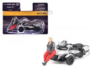 Can-Am Spyder RT 3-Wheel Motorcycle Hyper Silver Metallic with Driver Figure