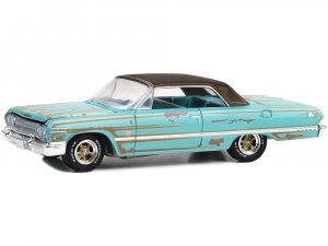 1963 Chevrolet Impala Lowrider Teal Patina (Rusted) with Brown Top and Teal Interior California Lowriders Series 3