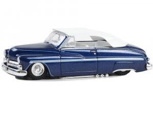 1950 Mercury Eight Chopped Top Convertible Dark Blue Metallic with Light Blue Pinstripes and White Top California Lowriders Series 4