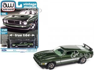 1973 Ford Mustang Mach 1 Ivy Bronze Green Metallic with Silver Stripes Vintage Muscle
