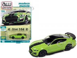 2020 Shelby GT500 Carbon Fiber Track Pack Grabber Lime Green with Black Stripes and Black Top Modern Muscle