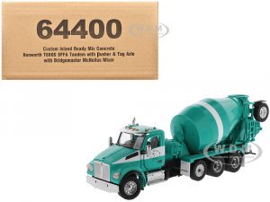 Kenworth T880S SFFA Tandem with Pusher and Tag Axle with Bridgemaster McNeilus Mixer Island Ready Mix Green and White