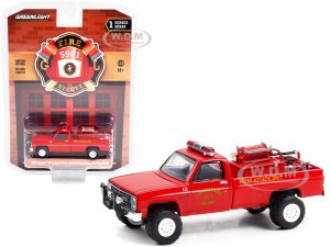 1986 Chevrolet C20 Custom Deluxe Pickup Truck Red First Attack Unit with Fire Equipment Hose and Tank Lawrenceburg Fire Department (Indiana) Fire & Rescue Series 1