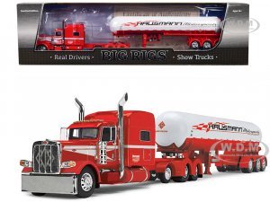 Peterbilt 389 with 70 Mid-Roof Sleeper Cab and Mississippi LP Tanker Trailer Red and White Hausmann Transport Big Rigs Series