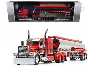 Peterbilt 389X with 63Ã¢â‚¬Â? Flat Top Sleeper and Heil Fuel Tank Trailer Wayne Transports Red with Black Stripes Big Rigs Series II #1