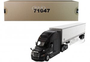 Freightliner New Cascadia Sleeper Cab Black with 53 Dry Van Trailer White Transport Series
