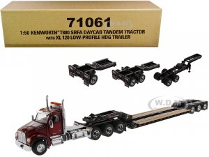 Kenworth T880 SBFA Day Cab Tandem Tractor with XL 120 Low-Profile HDG Trailer with 2 Boosters and Jeep Radiant Red and Black Transport Series