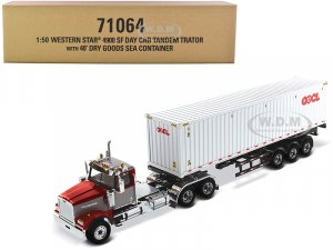 Western Star 4900 SF Tandem Day Cab Truck Tractor Red and Gray with 40 Dry Goods Sea Container OOCL White Transport Series 1 50