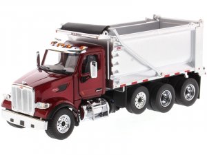 Peterbilt 567 SFFA Tandem Axle with Pusher Axle OX Stampede Dump Truck Red and Chrome Transport Series