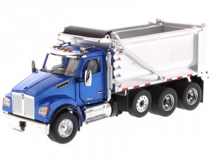 Kenworth T880S SFFA Tandem Axle with Pusher Axle OX Stampede Dump Truck Blue and Chrome Transport Series