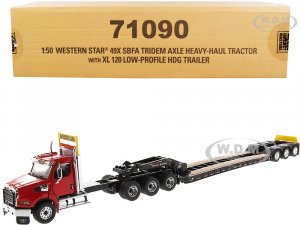 Western Star 49X SBFA Tridem Axle Heavy-Haul Tractor with XL 120 Low-Profile HDG Trailer Red and Black Transport Series