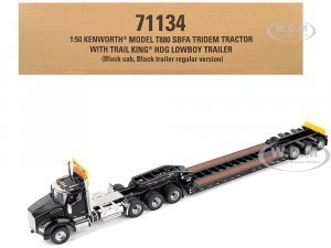 Kenworth T880 SBFA Tridem Truck with Trail King HDG Lowboy Trailer Black Transport Series