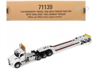 Kenworth T880 SBFA Tridem Truck with Trail King HDG Lowboy Trailer White Transport Series