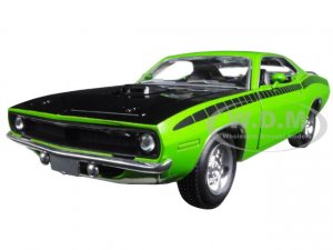 1970 Plymouth Barracuda Green with Black Hood and Stripes Muscle Car Collection 1/25