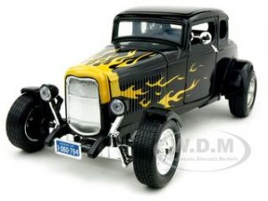 1932 Ford Coupe Black with Yellow Flames