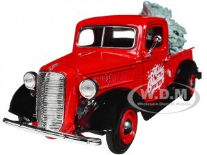 1937 Ford Pickup Truck Red and Black Merry Christmas with Tree Accessory