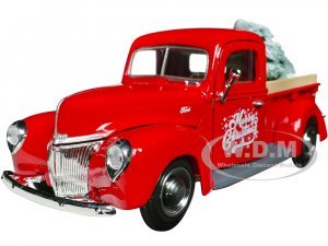 1940 Ford Pickup Truck Red Merry Christmas with Tree Accessory