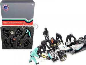 Formula One F1 Pit Crew 7 Figurine Set Team Black for  Scale Models by American Diorama