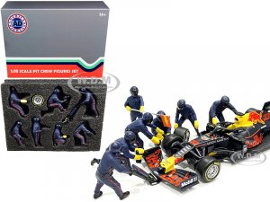 Formula One F1 Pit Crew 7 Figurine Set Team Blue for  Scale Models by American Diorama