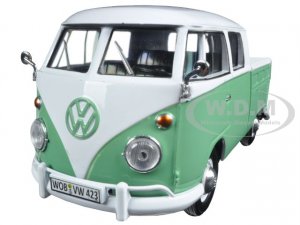 Volkswagen Type 2 (T1) Double Cab Pickup Truck White and Green