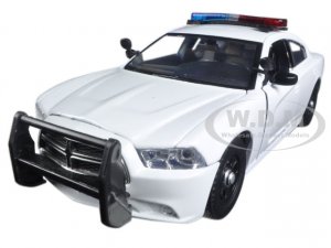 2011 Dodge Charger Pursuit Police Car White with Flashing Light Bar Front and Rear Lights and 2 Sounds
