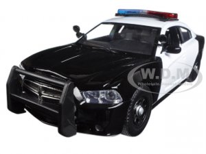 2011 Dodge Charger Pursuit Police Car Black and White with Flashing Light Bar Front and Rear Lights and 2 Sounds